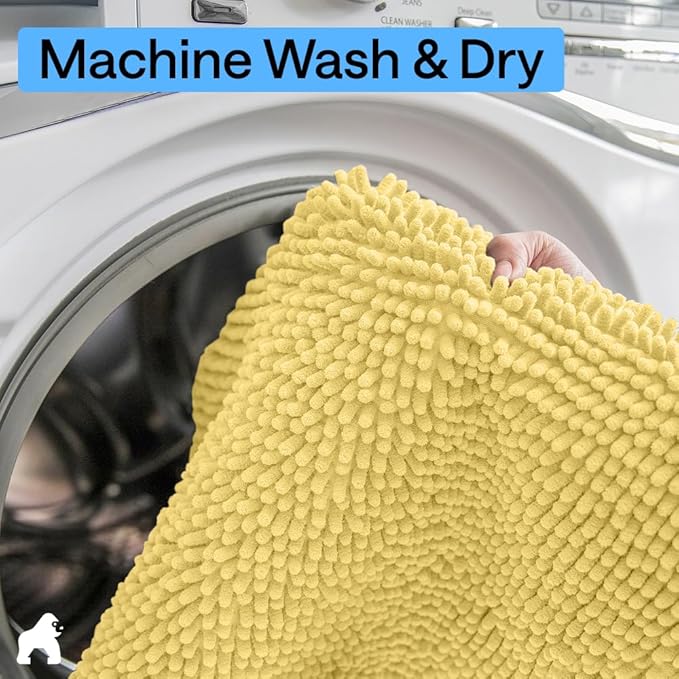 GORILLA GRIP Bath Rug Mat 36x24, Thick Soft Absorbent Chenille, Quick Dry Microfiber Mats, Rubber Backing Washable Shower Floor Rugs, Bathmat Runner, US Designed Bathroom Home Decor Accessories Yellow