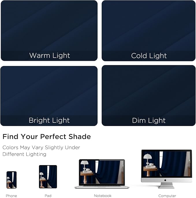 CUCRAF Navy Blue Blackout Curtains Customize, Rod Pocket Room Darkening Curtain