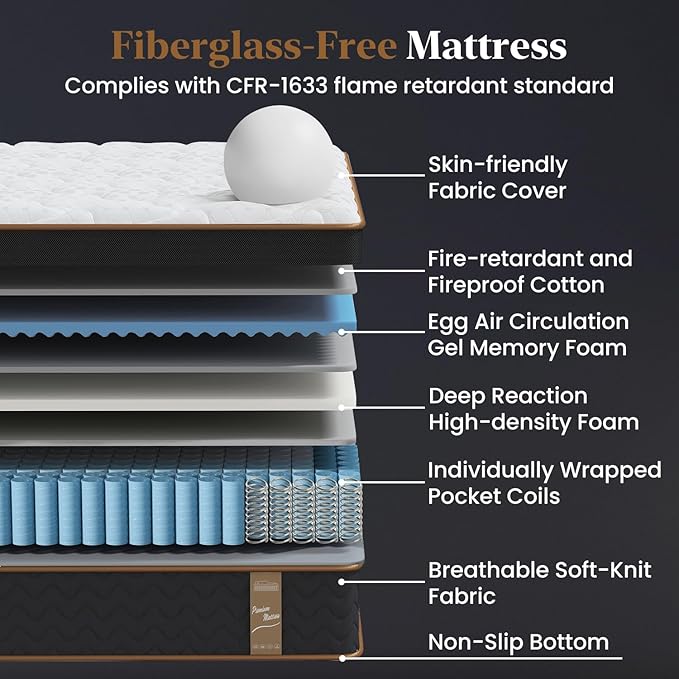 King Mattress 14 Inch, Cooling Hybrid Bed in a Box, Individual Pocket Springs, Motion Isolation, Targeted Hip/Shoulder/Lumbar Support, Fiberglass-Free, Ergonomic Zones, 365-Night Trial, CertiPUR-US