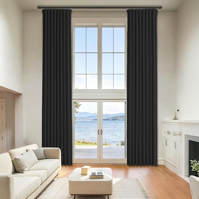 Long Black Out Curtains for Bedroom Windows 108 Inch Length 2 Panels