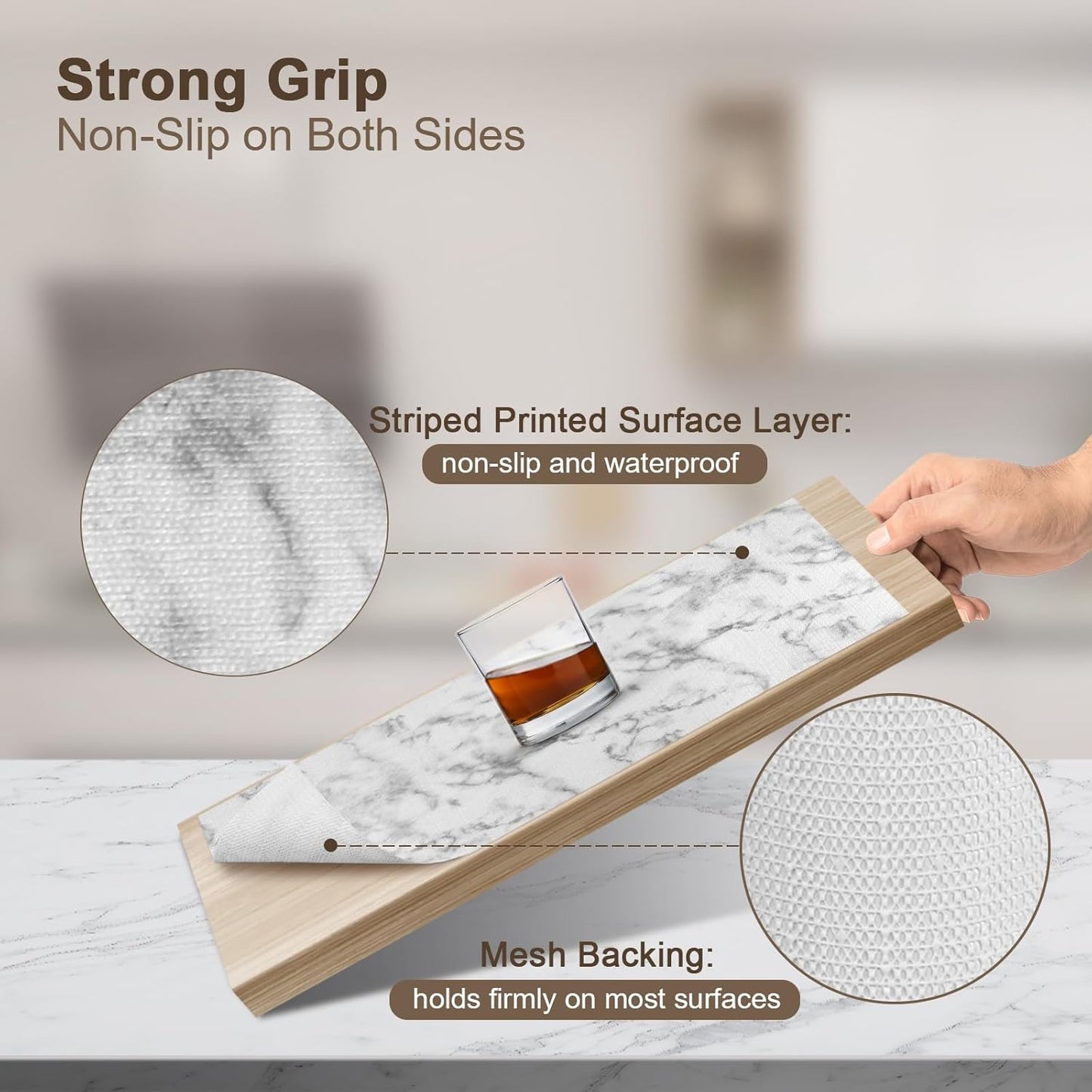 OcePor Non-Adhesive Drawer and Shelf Liner 24IN x 30FT，Non Slip Cabinet and Cupboard Liner, Kitchen Cabinet Liners for Shelves, Waterproof Drawer Shelf Liners for Cabinets/Bathroom Cupboard, Marble