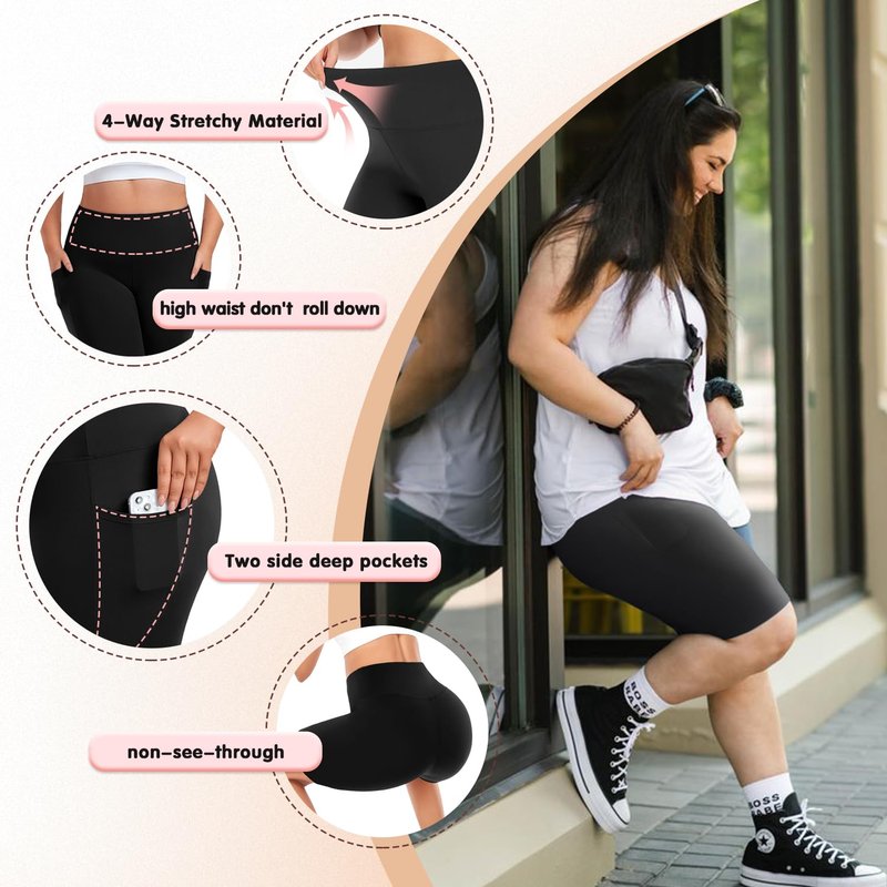 we fleece Plus Size Biker Shorts with Pockets for Women - High Waisted Spandex Athletic Bike Shorts for Yoga Workout Navy