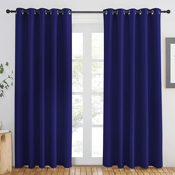 NICETOWN Navy Blue Blackout Curtains 84 inch Length, Grommet Top Room Darkening