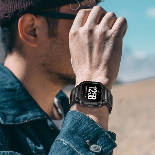 MioHHR Band Compatible with Fitbit Versa 4 3 2 1 /Fitbit Versa Lite/Fitbit Sense/Sense 2 Bands with Stainless Steel Case, Breathable Nylon Sport Adjustable Strap Replacement Rugged Wristband for Men