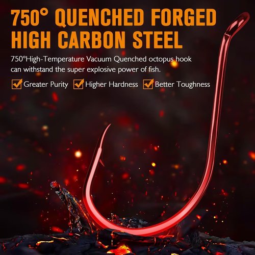 Dovesun Octopus Hooks Fishing Hooks Octopus Hooks for Saltwater Freshwater Red #6 100PCS