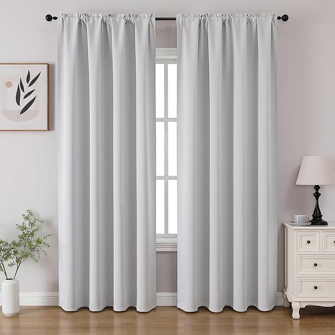 CUCRAF Grayish White Blackout Curtains 84 inch Length 2 Panels Set, Rod Pocket
