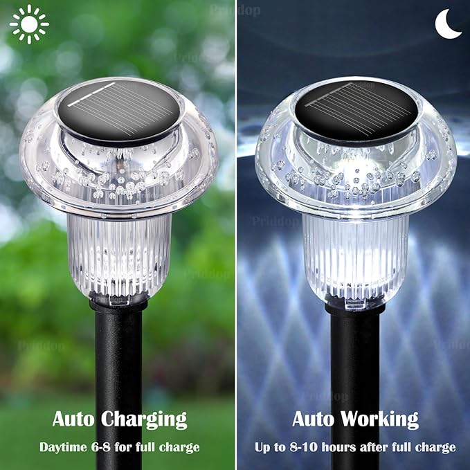 Priddop Solar Lights Outdoor Pathway Waterproof 8 Pack Cold White LED Acrylic Mushroom Decorative Garden Lights for Yard Landscape Patio Outside Decor