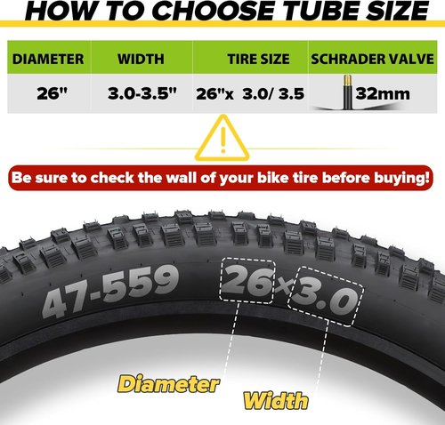 Fat Tire Bike Inner Tubes by [Brand Name] - 20/26 x 3.0/3.5 Butyl Tubes with 32mm AV Schrader Valve & Tire Levers