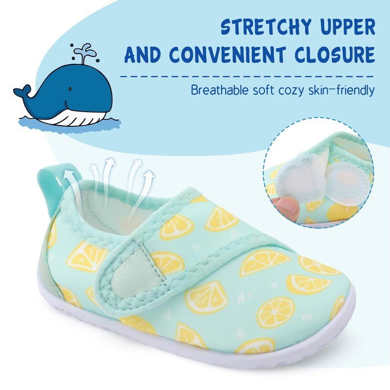 LeIsfIt Boys Girls Water Shoes Kids Aqua Socks Toddler Quick-Dry Swimming Shoes Non-Slip Summer Shoe for Beach Pool Surf, Green Lemon, 11 Toddler