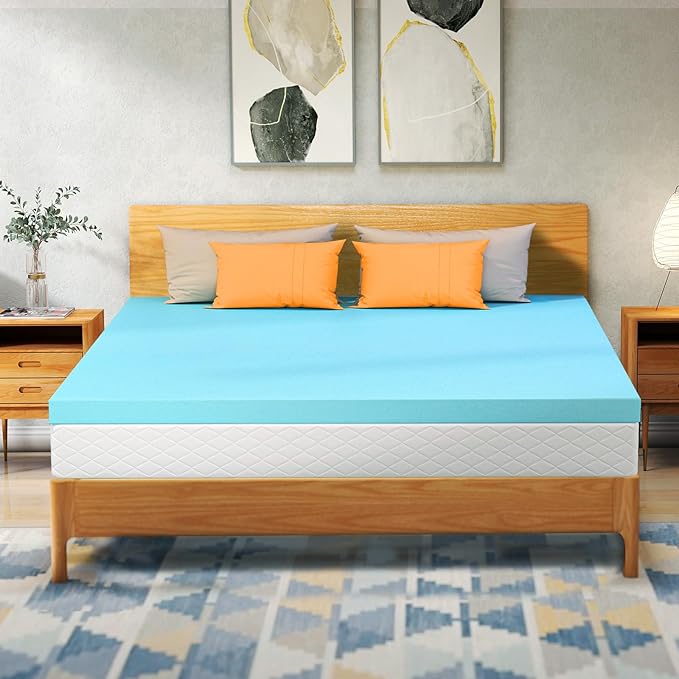 VALUXE Twin Mattress Topper 2 Inch Cooling Gel Memory Foam, CertiPUR-US Certified Topper & Pad for Back Pain Relief, Soft Breathable Bedding with Pressure Relief (Blue)