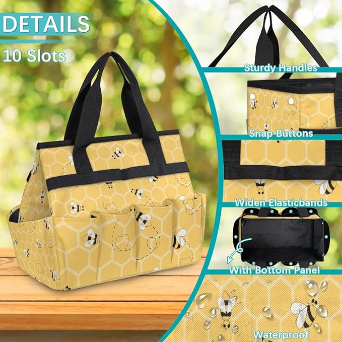 Garden Tote Bag with Pockets Honeycomb Gardening Bags for Tools Organizer Heavy Duty Storage Bag with Handle for Lawn Yard Casual