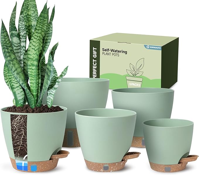 Self-Watering Pots for Indoor Plants with Visible Water Window,5/6/6.5/8/10 Inch Outdoor Flower Pots with Drainage Holes & Reservoir for Patio, Home Decor (Green)