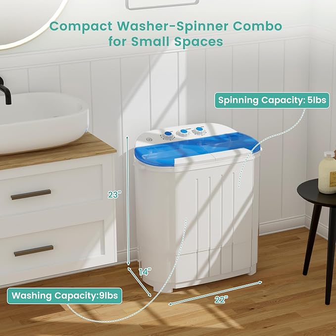 Auertech 14 Lbs Portable Washing Machine, Portable Washer for Apartment with 9 Lbs Washer, 5 Lbs Spinner, Mini Compact Top Load Washing Machine for RV Dorm Small Space
