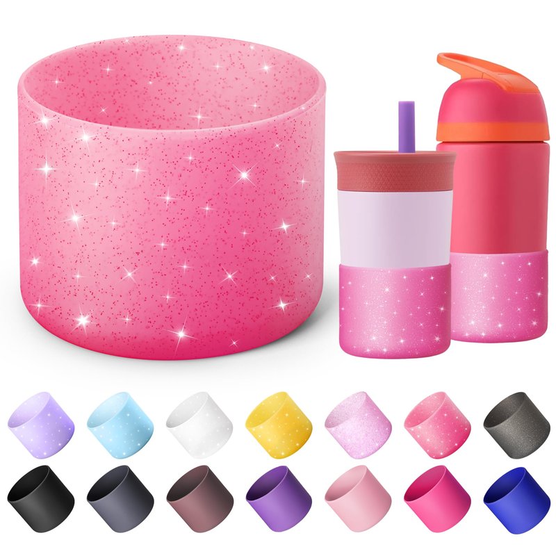 Diumepo Silicone Water Bottle Boot for Owala 14/16oz, Anti-Slip Protective Sleeve Bottom Bumper Protector for Owala 12 oz Tumbler, Flip 14 oz and FreeSip 16 oz Water Bottle (Glitter Rose Red)