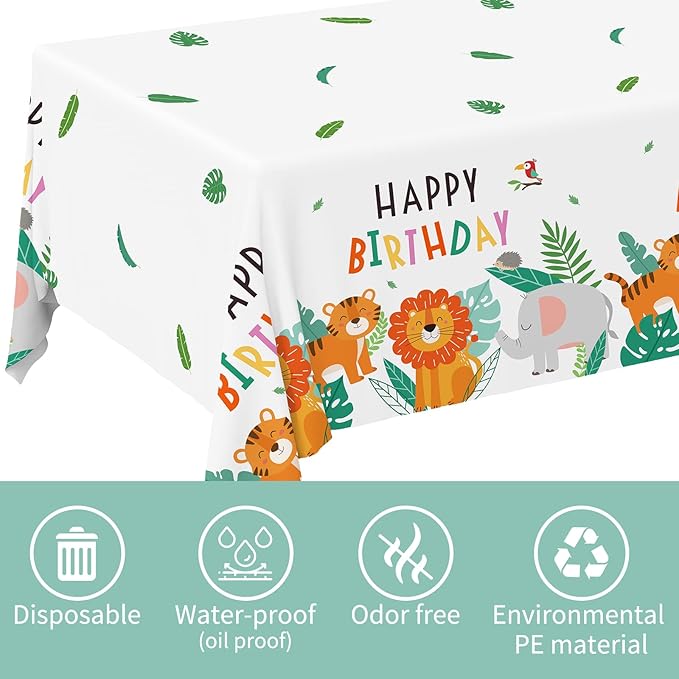 Gatherfun Safari Theme Party Supplies Disposable Tablecloth Plastic Waterproof Table Cover for Jungle Safari Birthday Party Decorations, 3 Pack 54X108inch