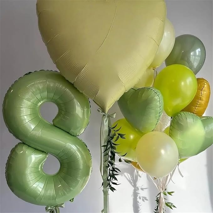 Sage Green Foil Balloon Number 7, 40'' Giant Self Inflating Number Balloons Set 0-9, Large Olive Green Number 7 Helium Balloon for Girls Boys 7th Birthday Jungle Safari Party Decorations Supplies