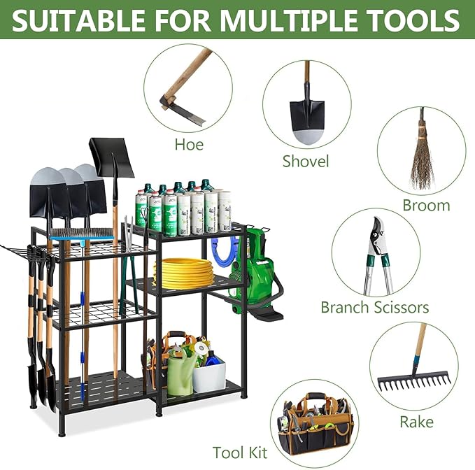 Garden Tool Organizer, 33.8×11.8×32inch Heavy-Duty Steel Garden Tool Rack Storage, Yard Tool Tower Rack for Garage Organizers and Storage, Holds Long-Handled Tools/Rakes/Brooms, Outdoor