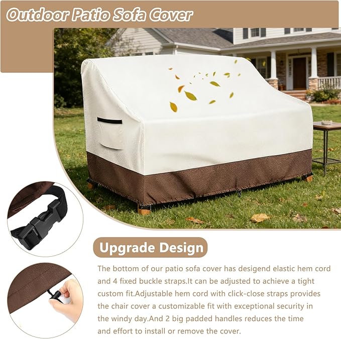 Waterproof Patio Sofa Cover, Heavy Duty 3-Seater Outdoor Couch Cover Size Up to 85W x 38D x 35H Inches, Lawn Patio Furniture Covers with Air Vent (Beige)