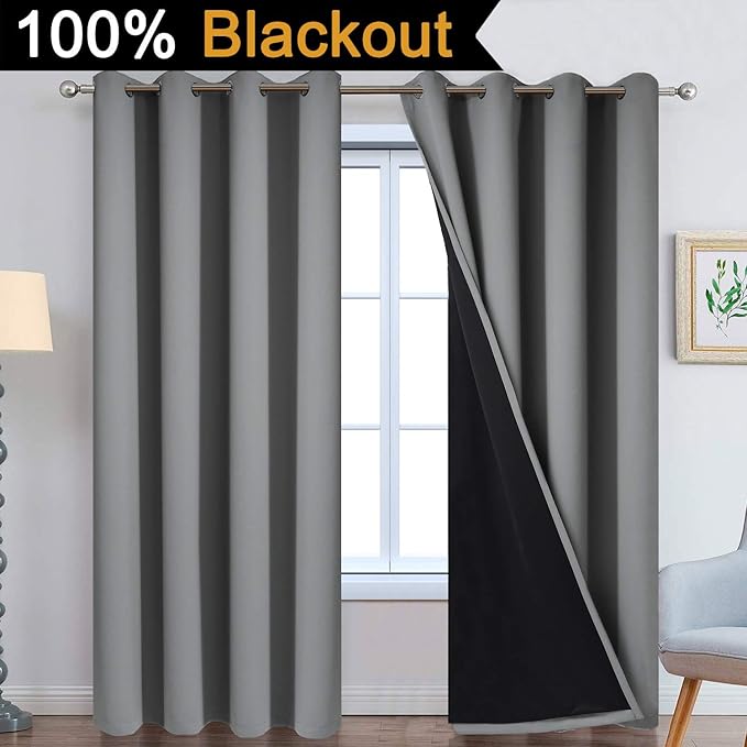 Yakamok 100% Blackout Curtains 96 Inches Long, Total Blackout Lined Curtain