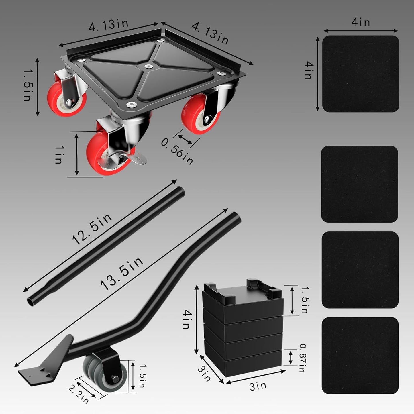 Furniture Dolly,Furniture Movers with 5 Wheels,Carbon Steel Panel Heavy Duty Dolly,Furniture Lifter with 5 360° Rotatable Rubber Universal Wheels,Maximum Load 1800LBS (Black, 4.1x4.1 in)