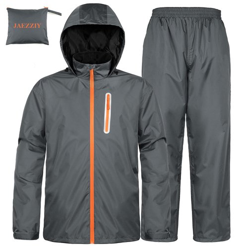 JAEZZIY Rain Suits for Men Women Waterproof Lightweight Hooded Breathable Rain Gear Raincoat for Fishing Hiking Cycling (Grey L)