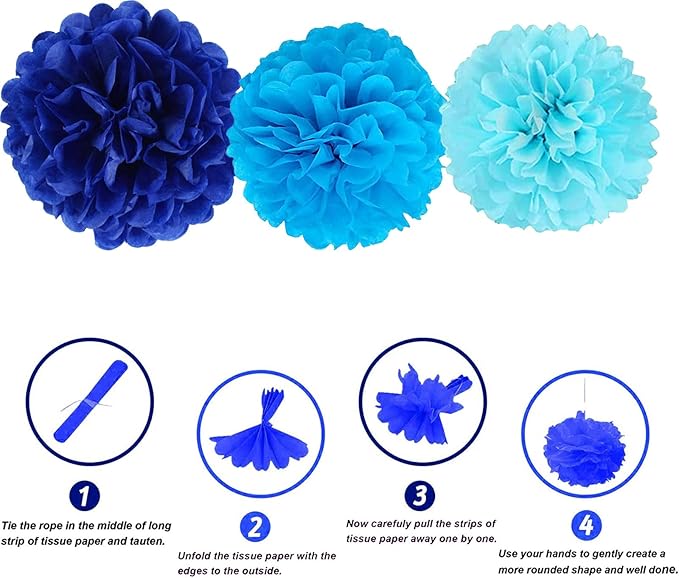 We Moment Navy Blue,Blue and Light Blue Paper Pom Poms Decorations for Wedding Birthday Party DecorationCeiling Wall Hanging Tissue Flowers Decorations - 12pcs,3 Colors of 12 Inch, 10 Inch