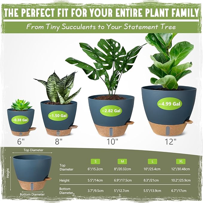Self-Watering Pots for Indoor Plants 4 Pack, 6/8/10/12 Inch Outdoor Planters with Water Level Indicator&Deep Reservoir, Decorative Flower Pots for Indoor Plants,Home Decor (Blue, 12+10+8+6 inch)