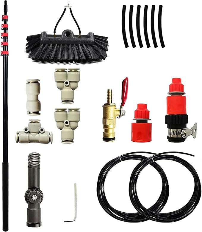 Window Cleaning Rod, PV Panel Cleaning Extendable Cleaner Roof Cleaning Tool for Cleaner Roof PV Panel Cleaning, 30cm Brush Head, 8m Rod.,7.2M/24FT