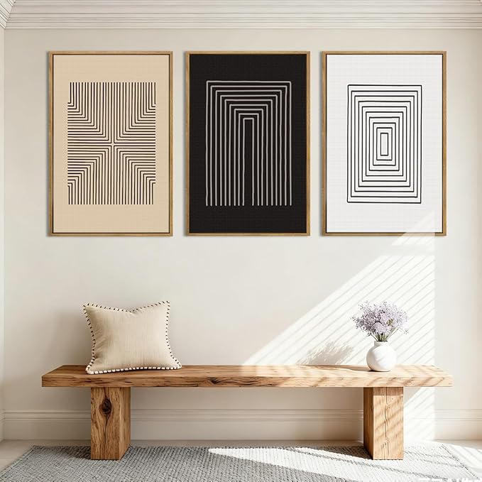 Anyzal Large Black Abstract Wall Art Framed16x24 Inch Brown and White Modern Minimalist Canvas Wall Decor Neutral Textured Art Prints for Living Room Bedroom Office Set of 3