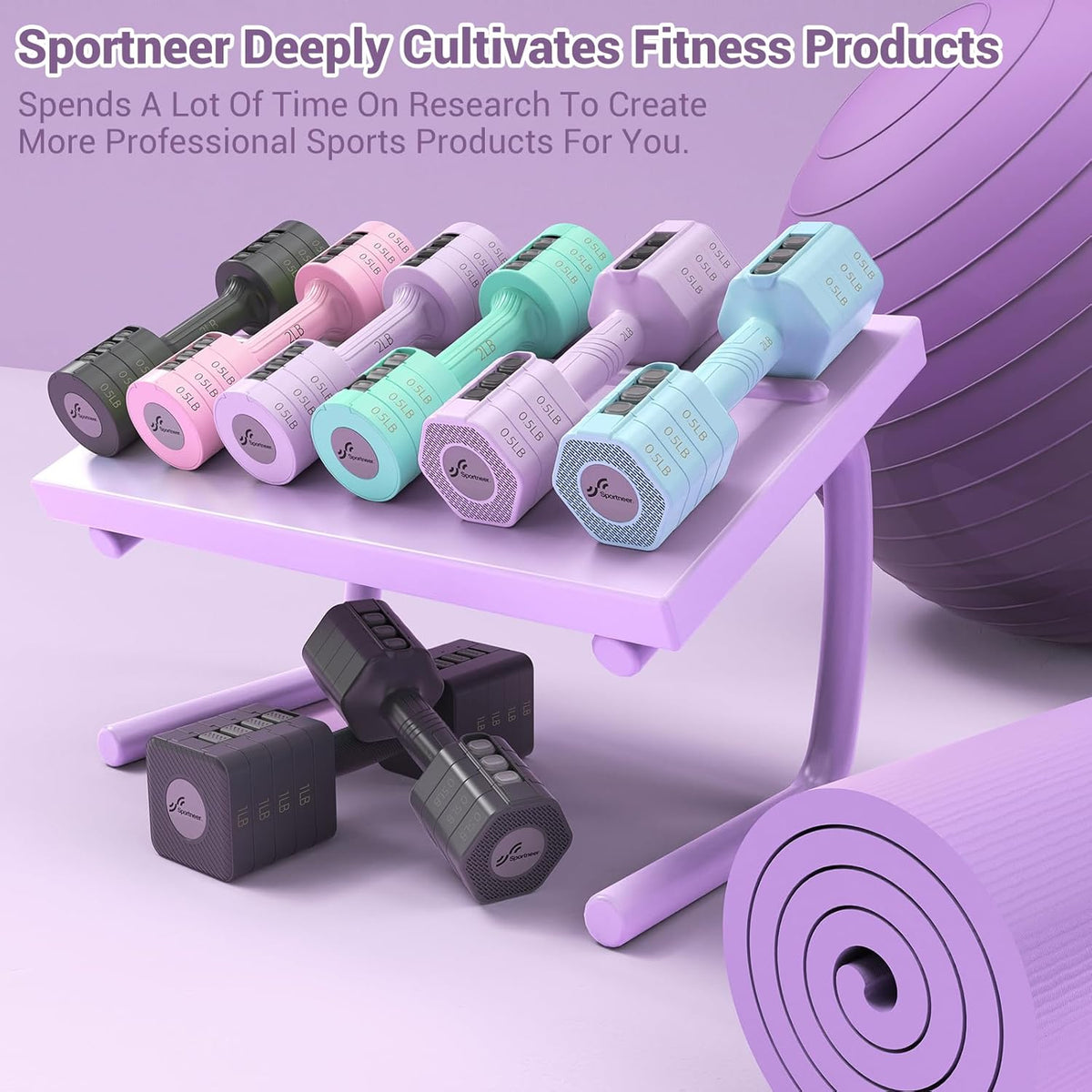 Sportneer Adjustable Dumbbells - 4-In-1 Hand Weights Set for Home Gym | 5 lb Total Weight, Fast Adjust