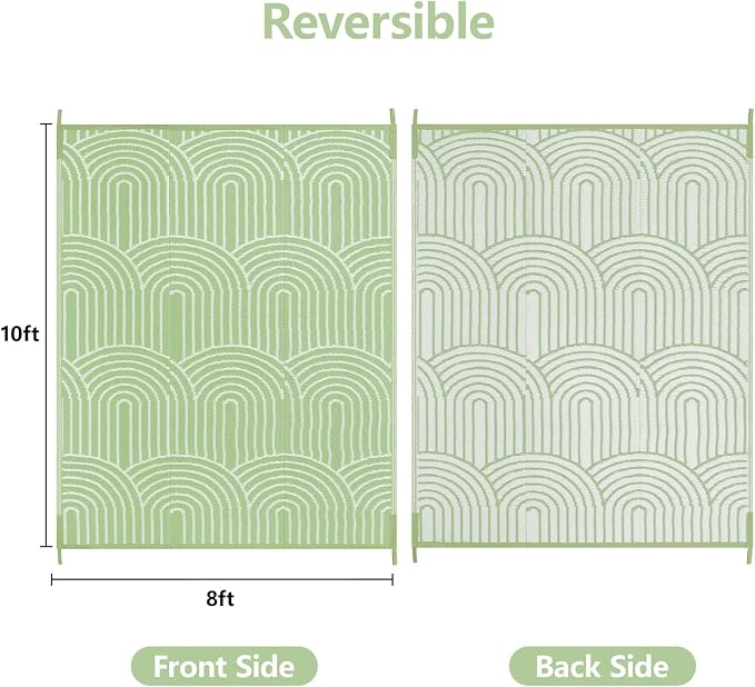 Anidaroel Rainbow Patio Rugs Outdoor 8’X10’ Waterproof, Reversible Camping Rug for Outside RV, Portable Plastic Straw Outdoor Area Rug for Backyard, Garden, Pool Deck (Green, 8‘X10')