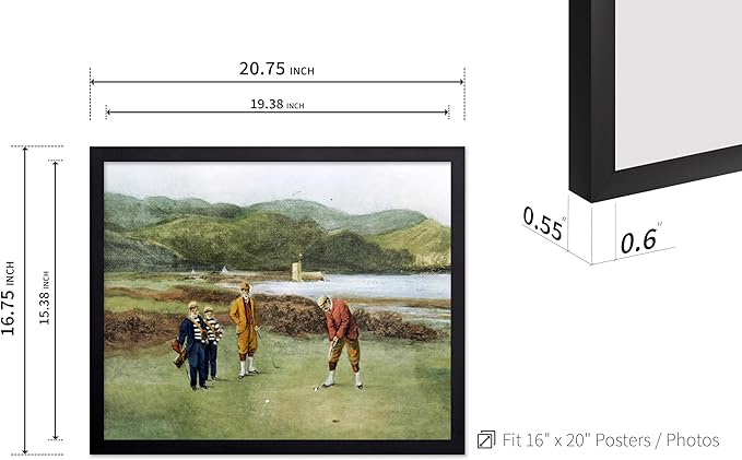 Poster Master The Putting Green Painting Poster - Golf Course Print - Golf Art - River Art - Sports Art - Landscape Art - Father's Day Art - Great Office or Living Room Decor, 16x20 Black Framed