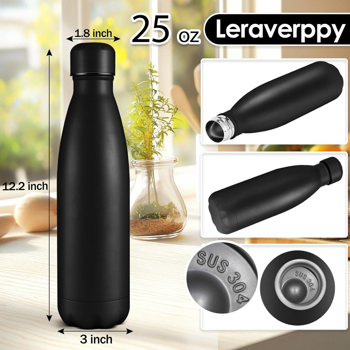 25oz Cola-Bottle Shaped Stainless Steel Leak-proof Water Bottle,Double Wall Vacuum Insulated Metal,Travel Mug For Sports Indoors & Outdoors,BPA-Free Kids Flasks,Assorted(2 Pack)
