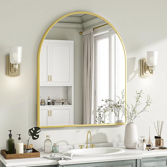 VooBang Arched Wall Mirror, 26 x 28 inch Arch Bathroom Mirror, Wall Mounted