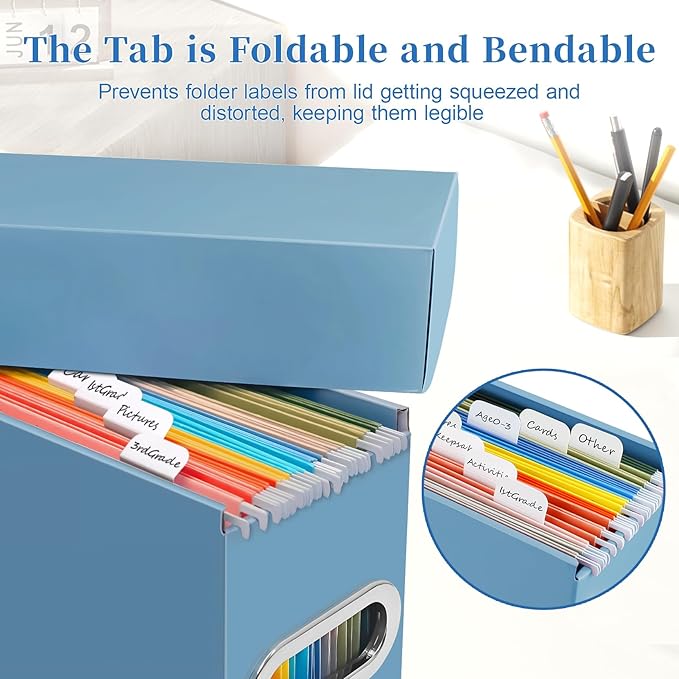 File Organizer Box with Lid & Handle, Thickened Cardboard Hanging File Folder Storage Boxes for Letter Size, Portable Filing Organizer for Office, Home, Classroom, Dusty Blue 2 Pack