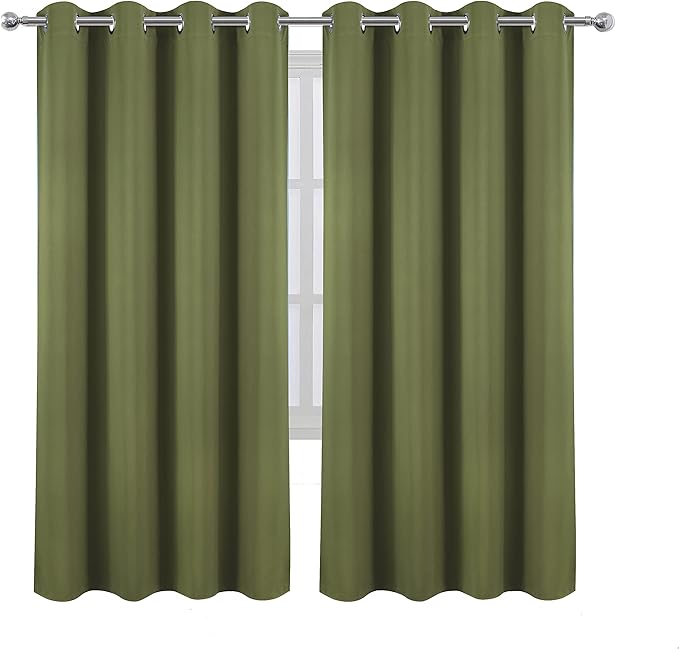 LEMOMO Olive Green Thermal Blackout Curtains/52 x 72 Inch/Set of 2 Panels Room