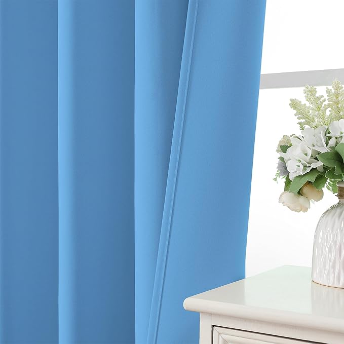 CUCRAF Light Blue Blackout Curtains Customize, Rod Pocket Room Darkening Curtain