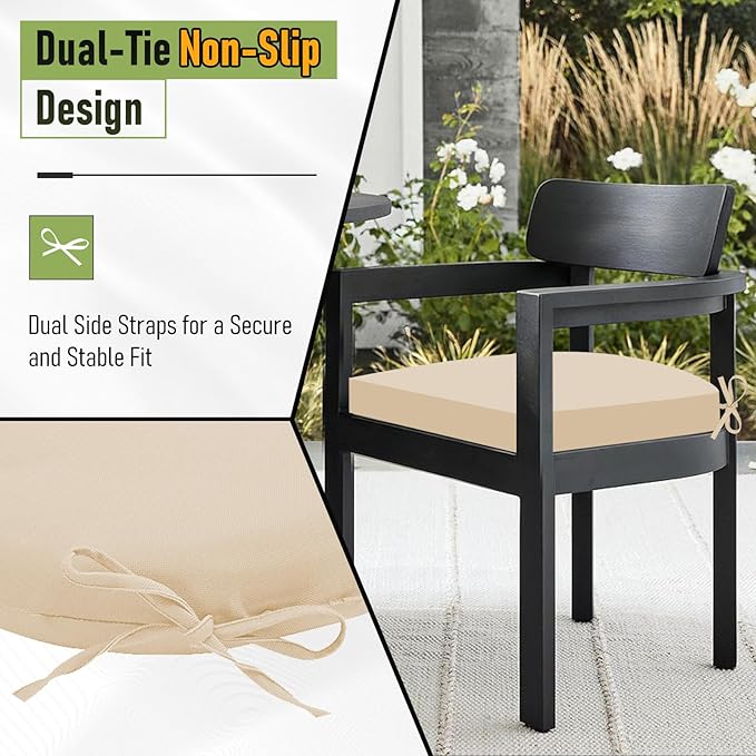 Basic Beyond Outdoor Chair Cushions Set of 4, Outdoor Cushions for Patio Furniture, Water Resistant Patio Chair Cushions with 2 Ties, 17x16x2, Beige