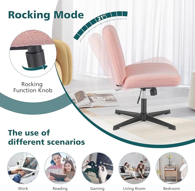 OLIXIS Criss Cross Chairs Legged Armless No Wheels Wide Seat Height Adjustable Swivel Rolling Padded Furry Cute Home Office Desk Seating for Bedroom, Student, Study Room