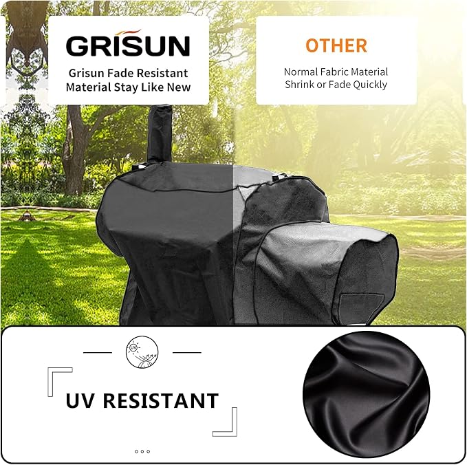 Grisun Grill Cover for Oklahoma Joe's Longhorn Offset Smoker, Anti-UV Waterproof Offset Smoker Cover for Oklahoma Joe's 13201747-50, Heavy-Duty 600 D Polyester, Black (70" L x 60" H x 40" W)