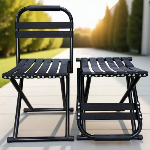 Folding Camp Chair for Camping Stool, 24 Inch Oversized Foot Rest 500 Lbs Portable Folding Camp Chair for Adults(Black)