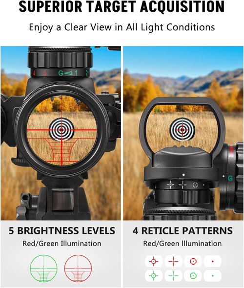 MidTen 3-9x32 Scope Combo - Dual Illuminated Optics with Red/Green Dot Sight & Laser Rangefinder