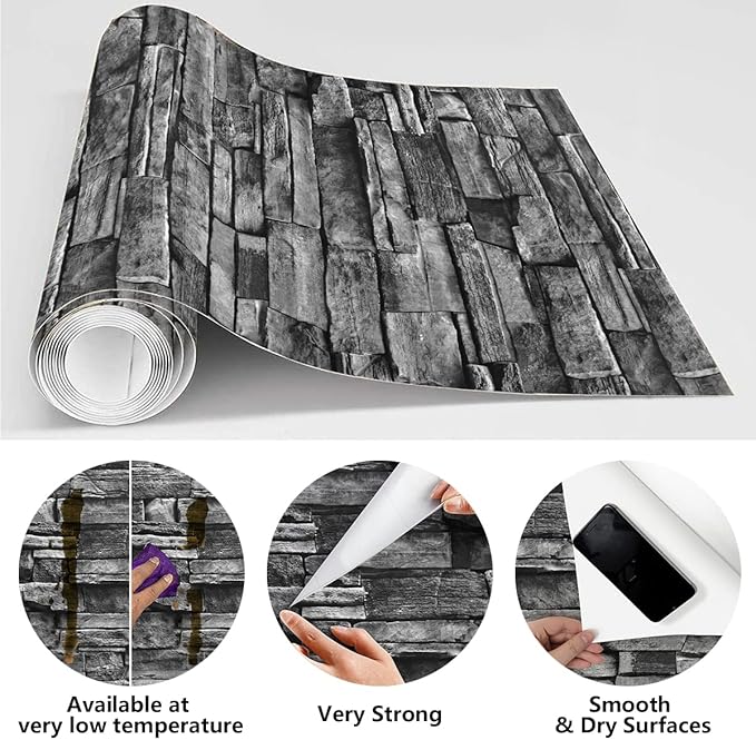 Jeweluck Grey Brick Wallpaper Peel and Stick Wallpaper 17.7inch×236.2inch Faux