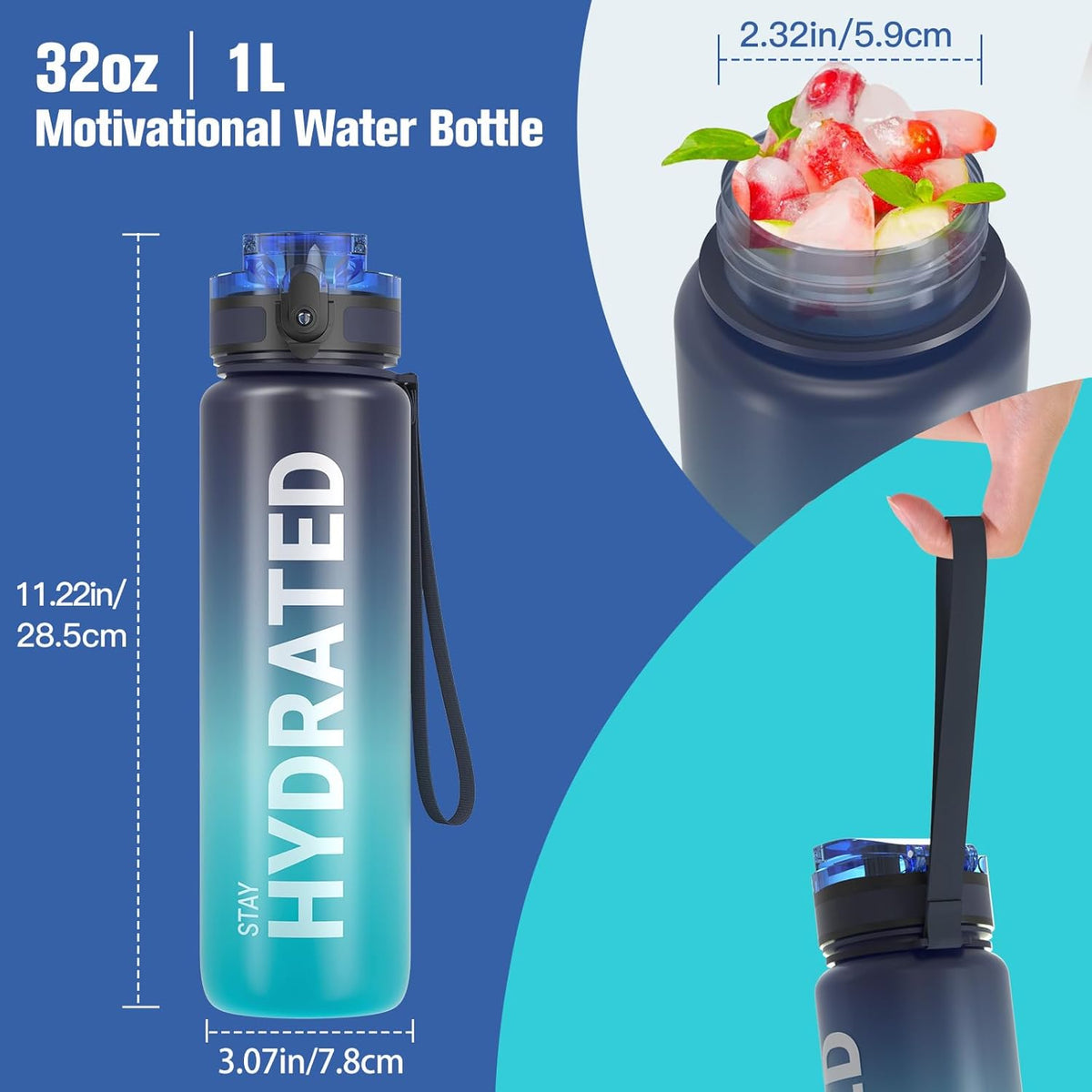 Sahara Sailor 32oz Water Bottle - Durable, Leakproof Design with Time Marker | BPA-Free Tritan for Gym & Travel