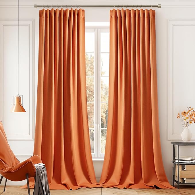 MIULEE Orange Back Tab Blackout Curtains 102 Inch Long 2 Panels Set