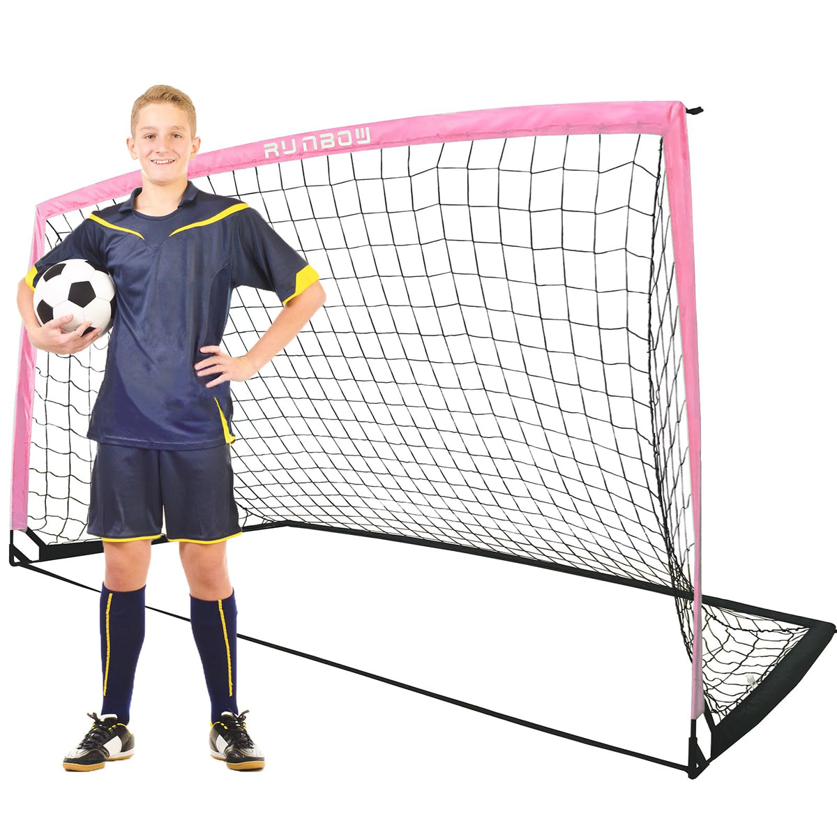 RUNBOW 9x5 ft Portable Kids Soccer Goal for Backyard Adult Junior Large Girl Practice Soccer Net with Carry Bag (9x5ft, Pink, 1 Pack)