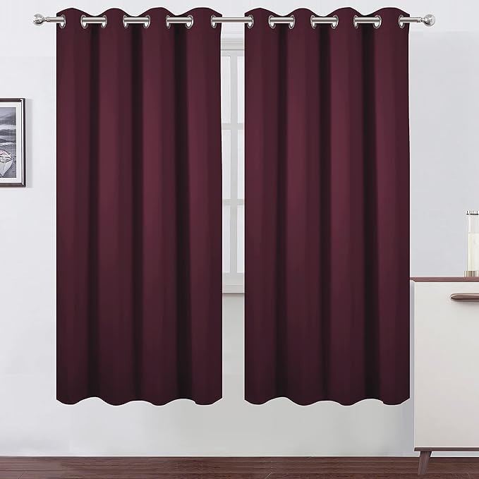 LEMOMO Burgundy Red Thermal Blackout Curtains/52 x 72 Inch/Set of 2 Panels Room