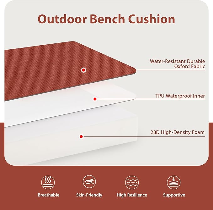 Favoyard Outdoor Bench Cushion 45 x 18 Inch Waterproof Patio Furniture Cushions 3-Year Color Fastness Garden Sofa Settee Couch Swing Pads with Handle and Attach Ties, Spice