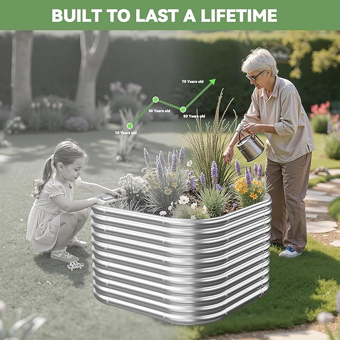 2 Pack Tall 2x2FT Corrugated Galvanized Steel Raised Garden Bed Outdoor, Metal Above Ground Garden Bed for Vegetables and Flowers, Raised Beds for Gardening-2x2FTx16inch