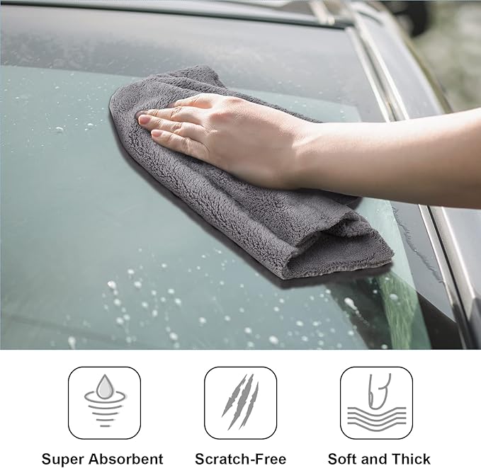 Shimeyao 30 Pcs 16 x 16 Inch Edgeless Microfiber Plush Towels for Cars Detailing Drying Wash Polishing Absorbent Cleaning Cloths, 500 GSM(Gray)